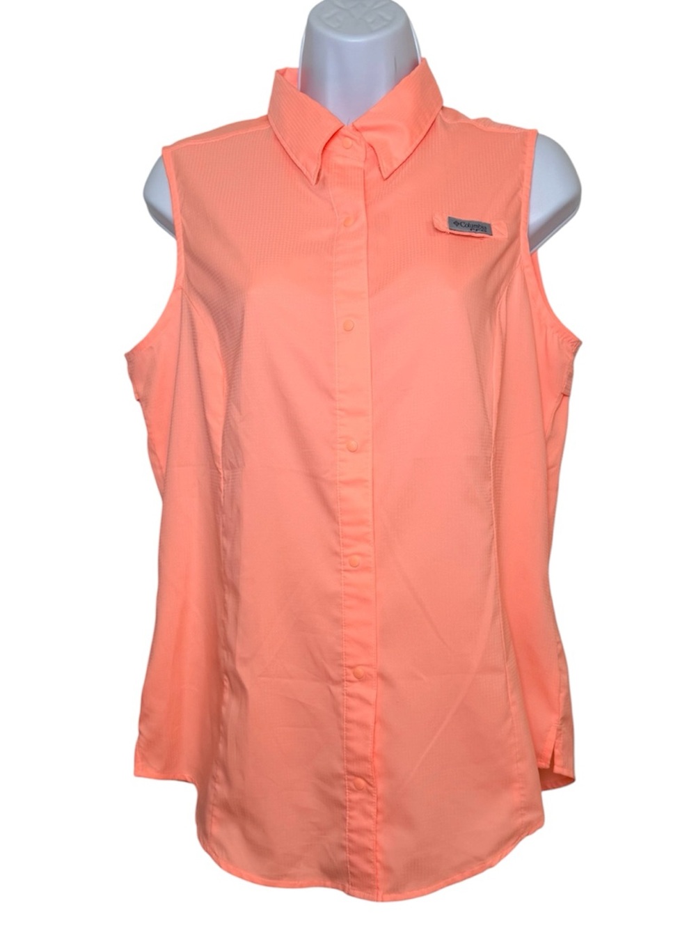 Columbia PFG Tamiami Sleeveless Fishing Shirt Peach Omni-Shade Vented Medium